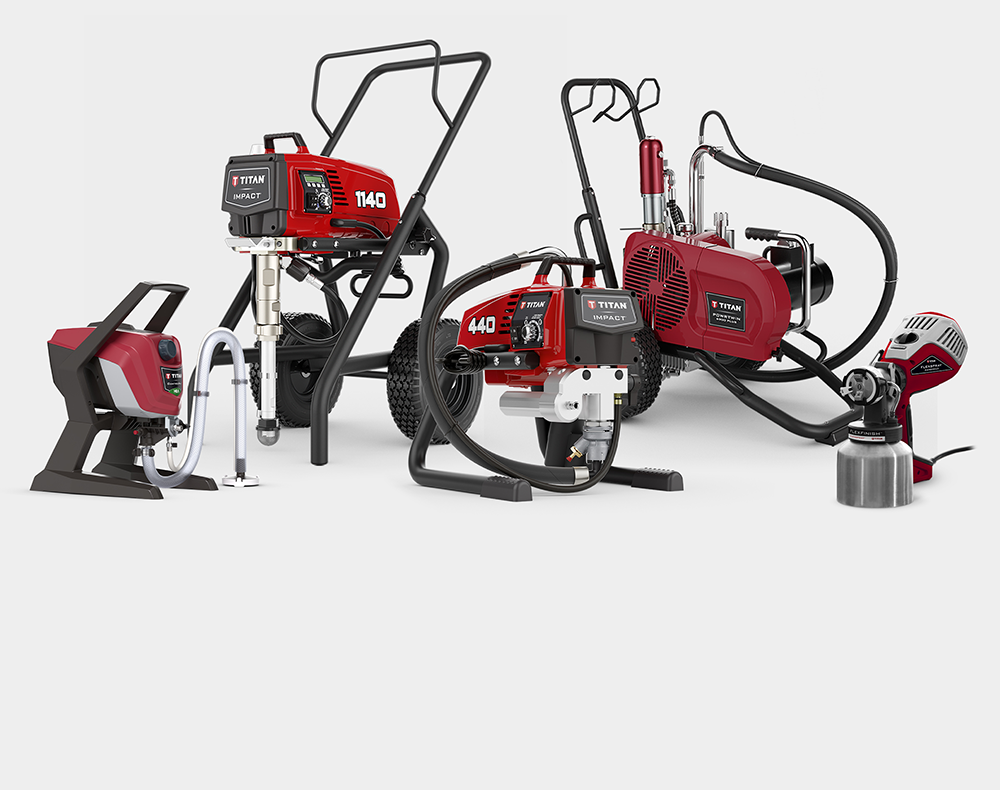 Grouping of Titan Airless sprayers - Impact 440, 1040 and PowrTwin 6900 Electric.